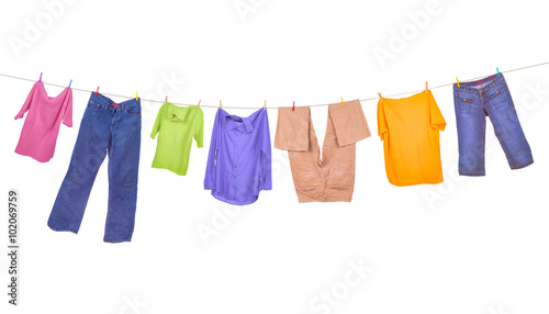 Clothes hanging isolated on white background