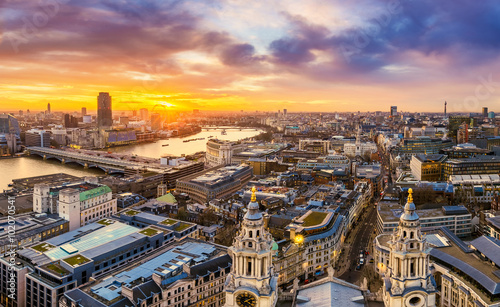 Beautiful sunset over central London with famous landmarks, shot from top of St.Paul's Cathedral - London, UK photo