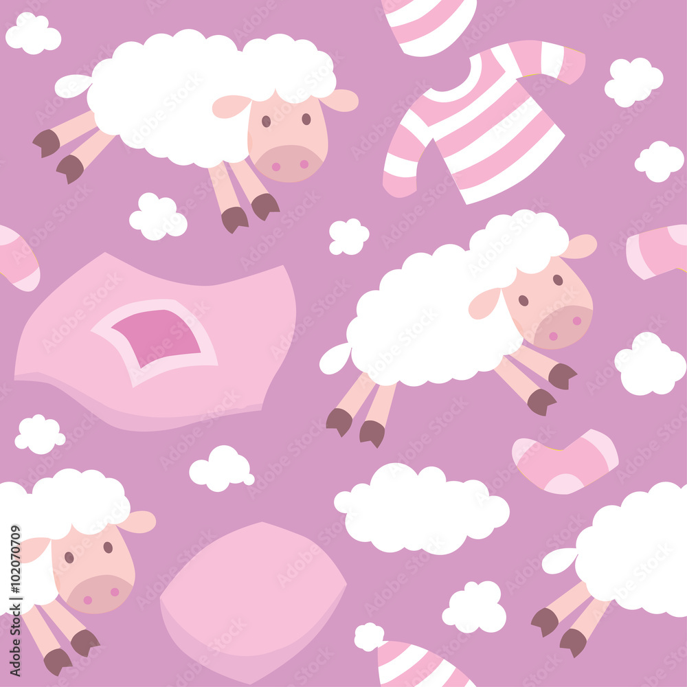 Seamless pattern with funny flying sheeps