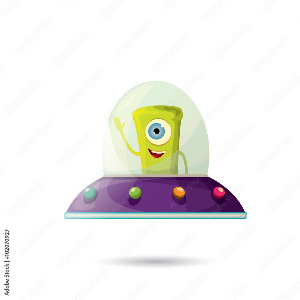 ufo. green alien vector. flying saucer