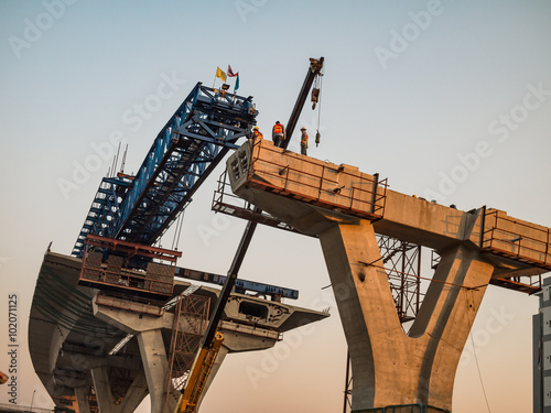 Express way construction site with unidentified worker photo