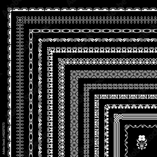 Large collection of corner borders and frames - isolated on black background