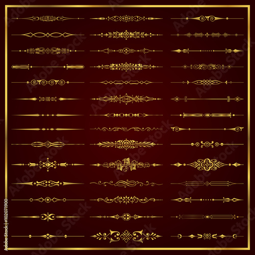 Page dividers in gold - vector set