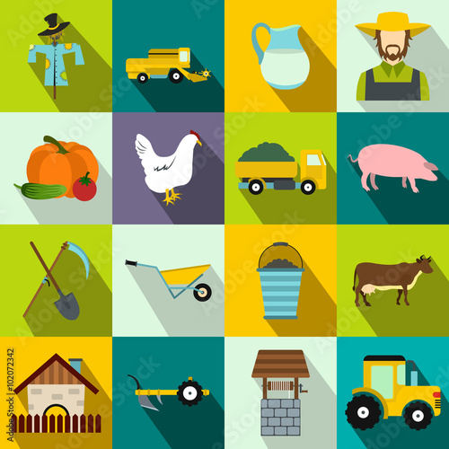 Farm flat icons set