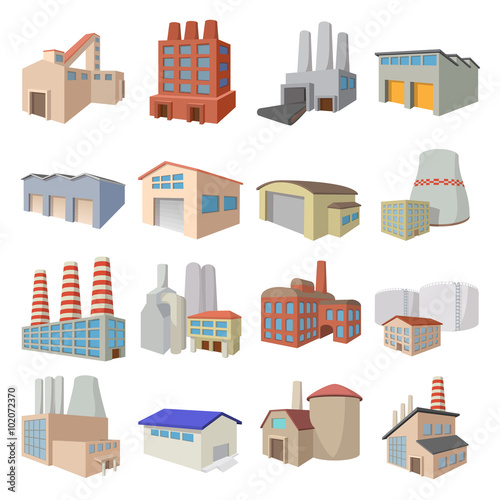 Industrial building factory icons