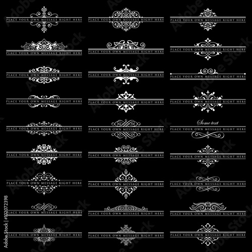 Vector set of 27 ornate headpieces isolated on black background