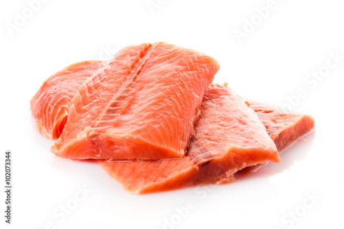 salmon steak red fish on white