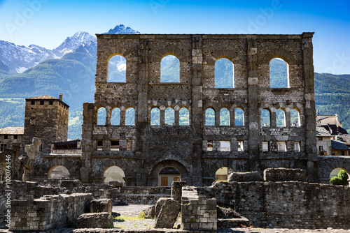 ancient roman ruins in the city of Aosta, Italy