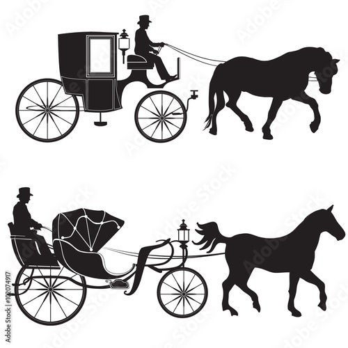 Carriage with horse. Hansom-cab set.