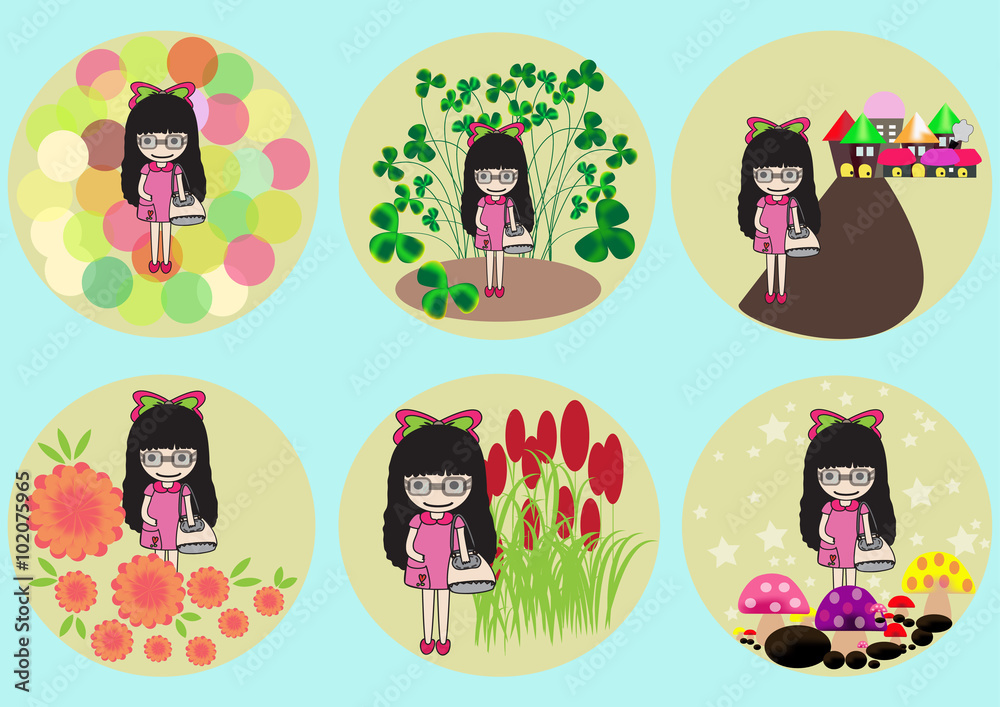Naklejka premium pretty girl hold handbag on different background