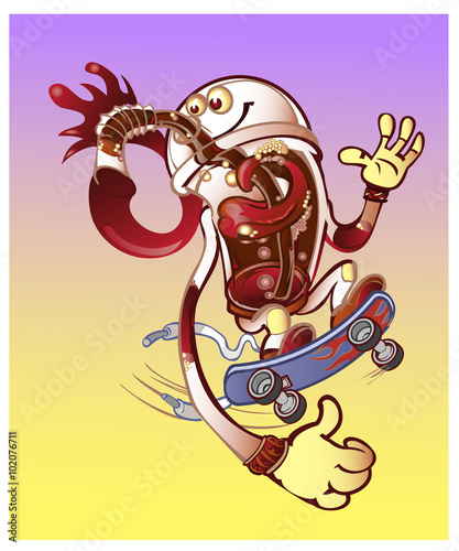 The cool Glass of Coca, goes to you on a skateboard. Drink.