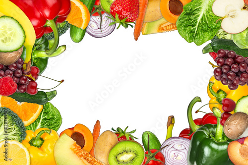 Fototapeta Naklejka Na Ścianę i Meble -  frame of various tasty fruits and vegetables  isolated on white background
