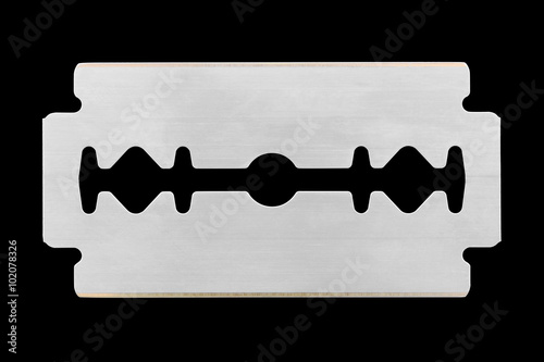 Single razorblade isolated on black background with clipping path