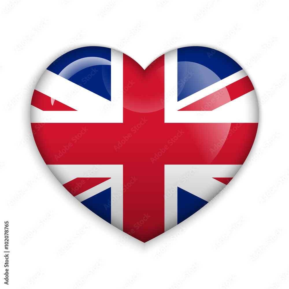Love United Kingdom. Flag Heart Glossy Button Love United Kingdom. Flag Heart Glossy Button