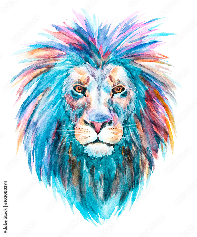 Fototapeta premium Watercolor raster lion