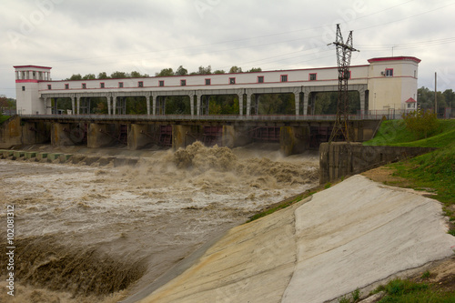The hydroelectric dam on the river in the South of Russia