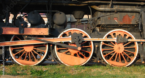 Three wheels of an old steam locomotive