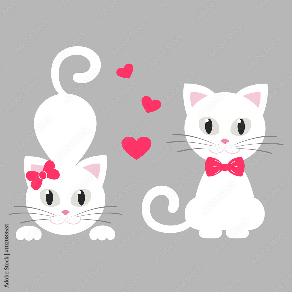 cat white with tie and heart set 