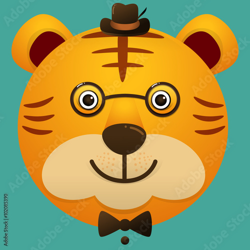 Vector image of a hipster cute face of big cat