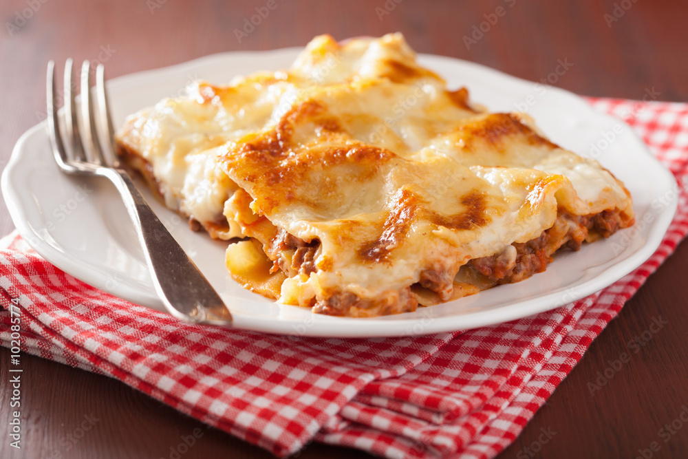 homemade italian lasagna on plate homemade italian lasagna on plate