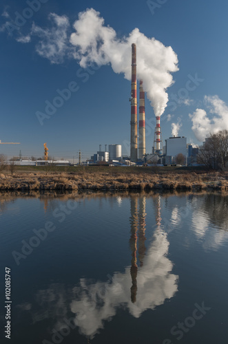Power plant at cold morning over Vistula river, Krakow, Poland