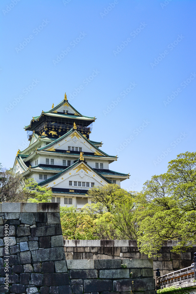 Osaka castle on blue sky, Osaka Japan Osaka castle on blue sky, Osaka Japan