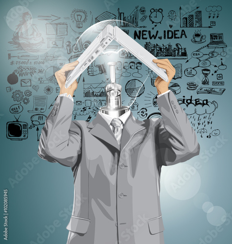 Vector Business Man Hides Under The Laptop