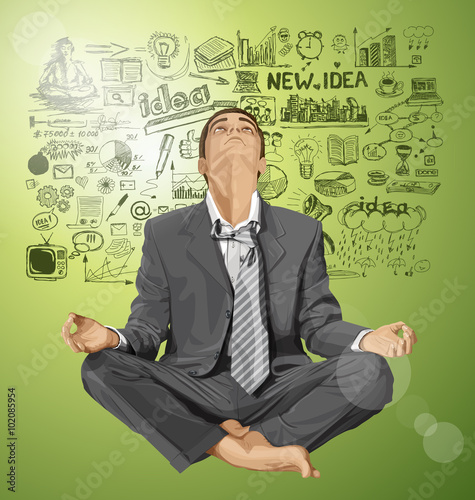 Vector Businessman in Lotus Pose Meditating