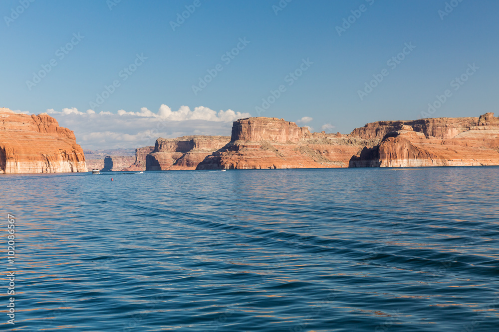 View of the Glen Canyon on the Lake Powell from boat, Utah View of the Glen Canyon on the Lake Powell from boat, Utah