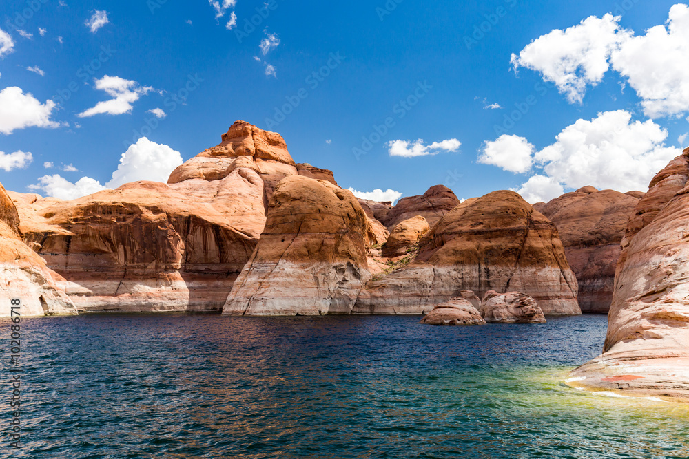 View of the Glen Canyon on the Lake Powell from boat, Utah