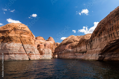 View of the Glen Canyon on the Lake Powell from boat, Utah photo