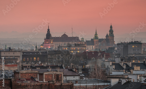 Royal castle and cathedral on the Wawel hill in Krakow, Poland in the evening © tomeyk