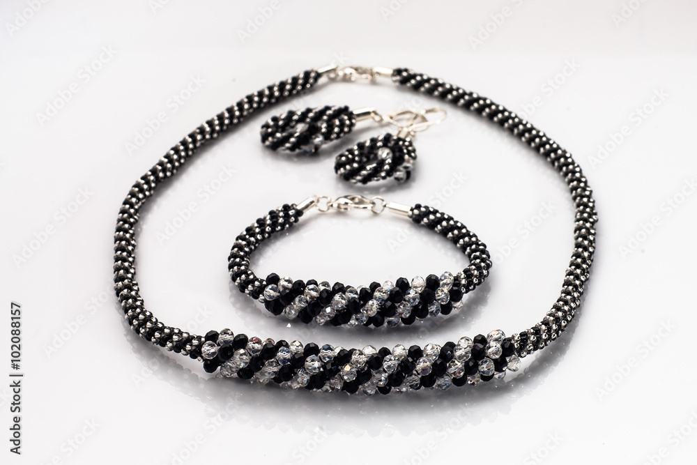 Elegant jewellery set isolated on a white background. Elegant jewellery set isolated on a white background.