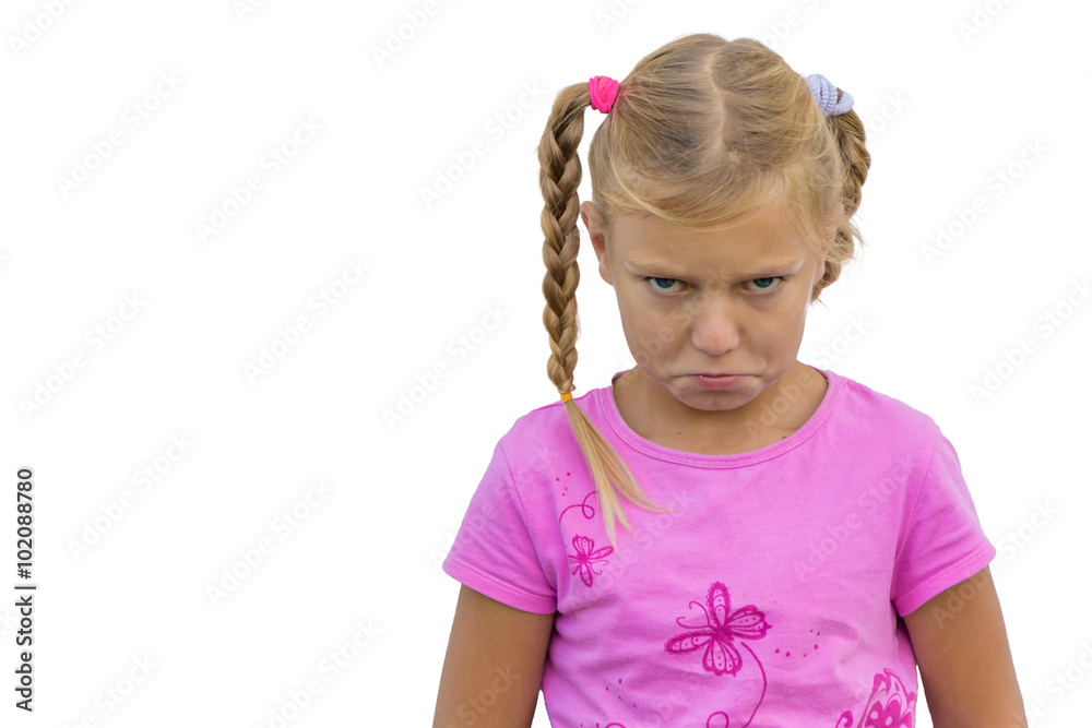 Child with bad feeling expressing angry face