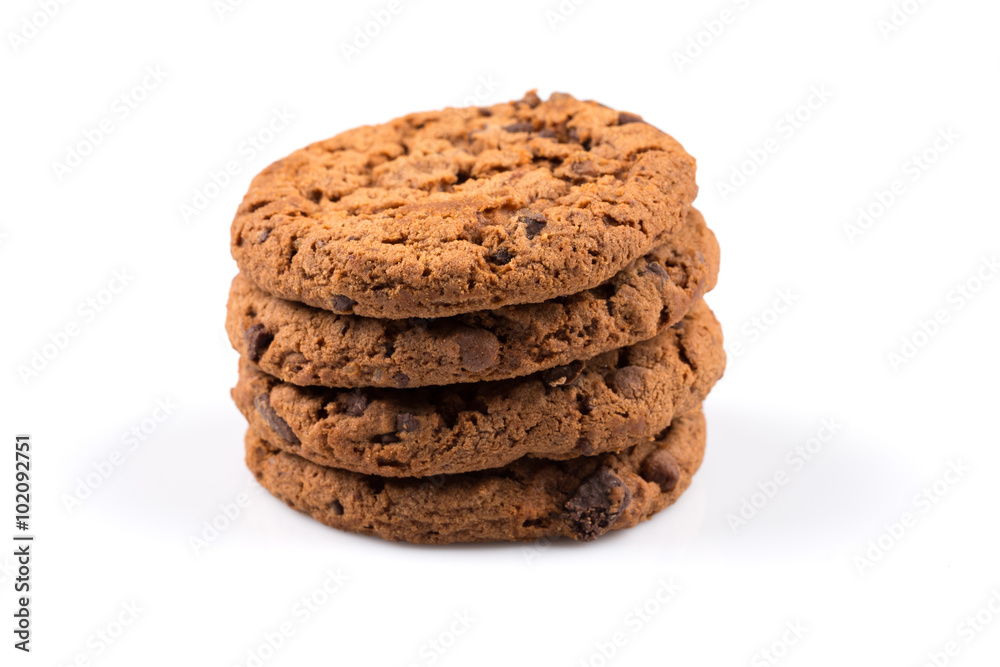Chocolate chip cookies isolated on white
