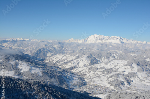 Wagrain city in valley in Alps in winter.