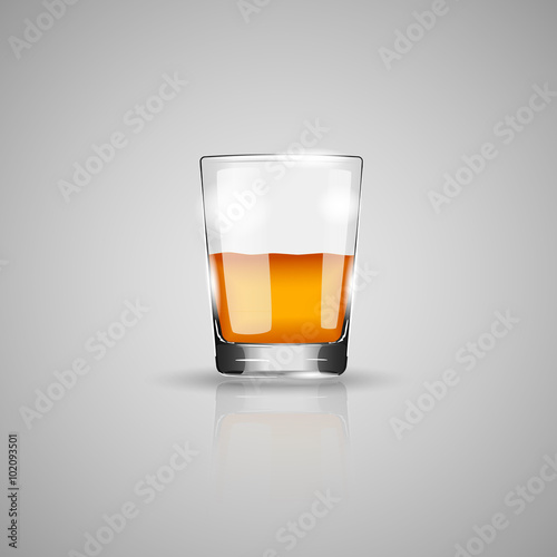 Glass of whiskey isolated photo-realistic vector illustration.
