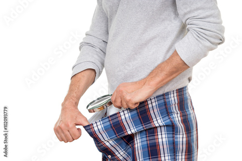 Εκτύπωση καμβά Man with magnifying glass looking into his boxer short