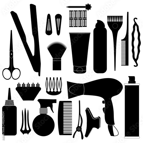 Hairdressing related symbol. Vector set of accessories for hair