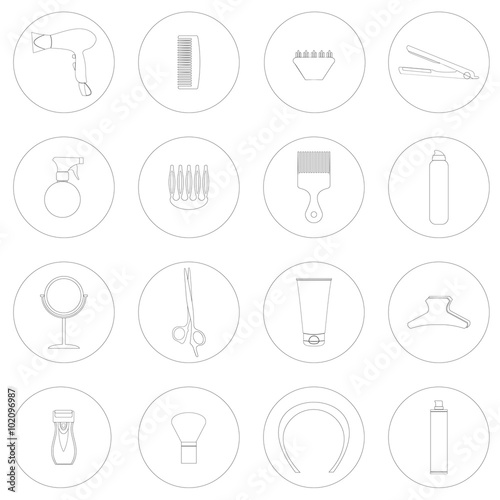 Outline web icon collection.Hairdressing set