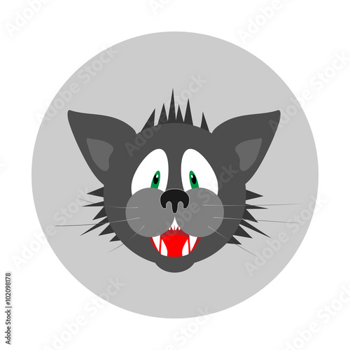Fearful cats head icon. Care of pets, insurance symbol. Danger info illustration. Vector