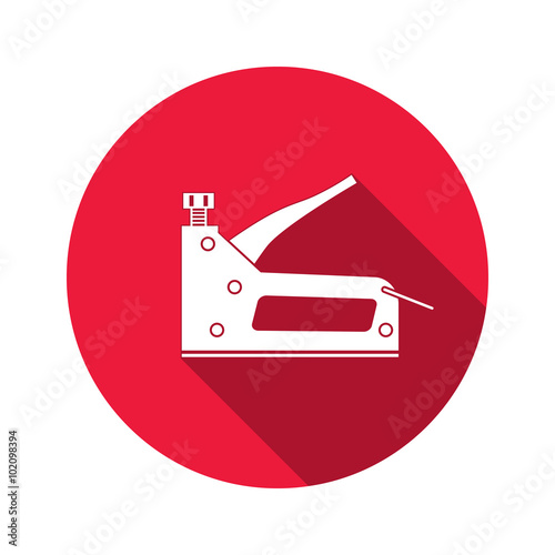 Stapler, staple gun icon. Repair, fix, building, connection, clip tool symbol. Round circle flat icon with long shadow. Flat design. Vector