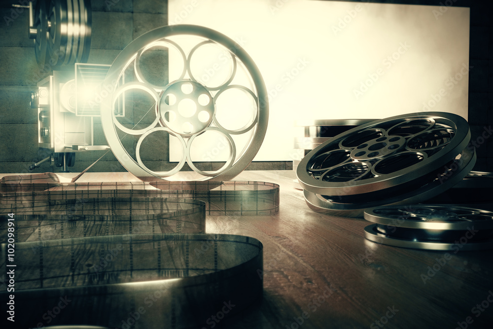 Naklejka premium Turning on vintage film camera with old style film cartridges on