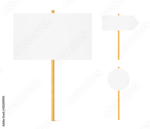 Banners mock up set with wooden sticks isolated.
