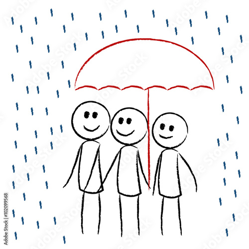 Menschen im Regen unterm Regenschirm