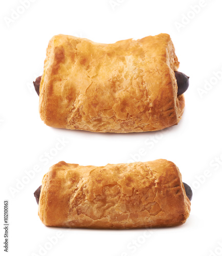 Pastry bun with sausage isolated