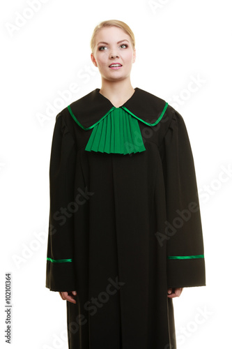 woman lawyer attorney wearing black green gown