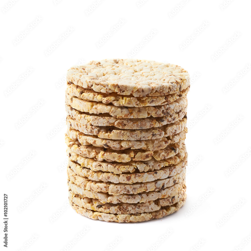 Pile of diet rice crackers isolated