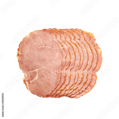 Stack of ham slices isolated