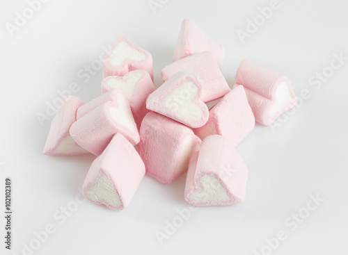 heart-shaped marshmallows isolated on white